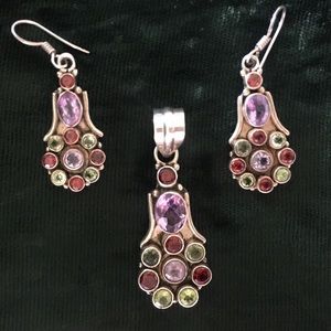 💎💎Multi-Stone 925 Silver Pendant & Earrings Set